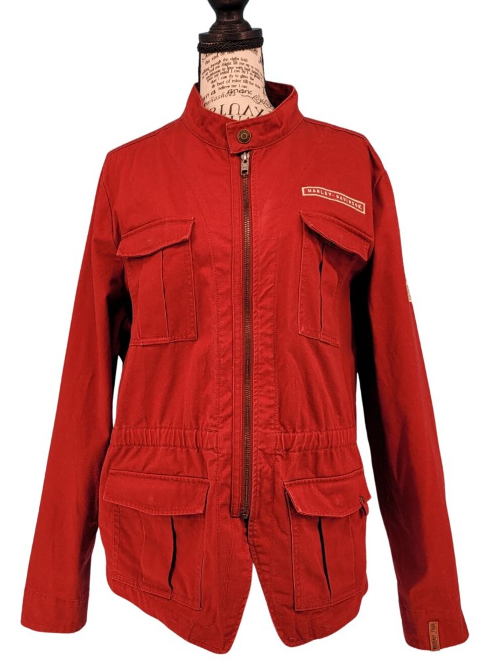 Harley-Davidson 1X Red Moto Utility Cargo Zip Front Biker Riding Jacket Women's